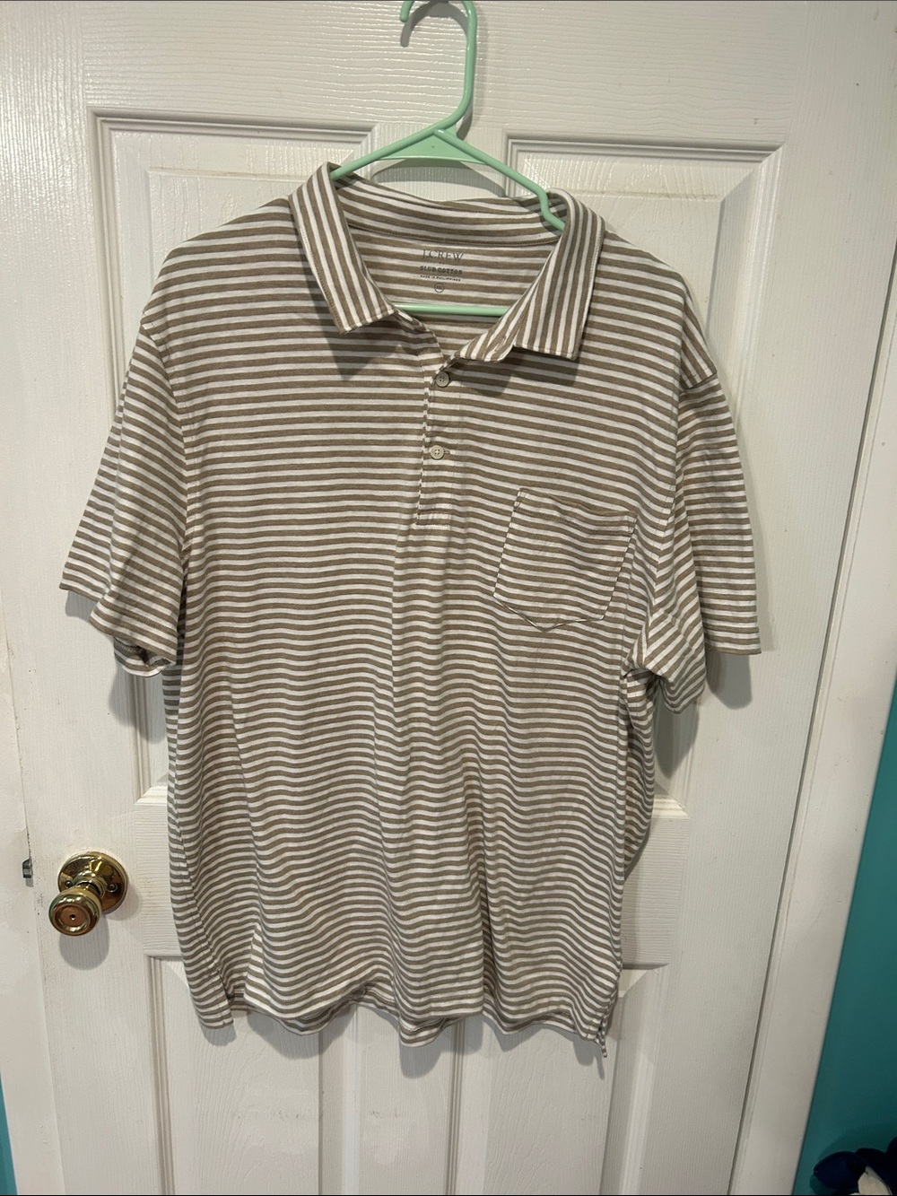 J. Crew Factory Taupe and White Striped Polo